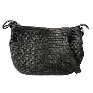 Valencia Holland Brown Leather Purse Woven Shoulder Bag Black Zip Womens